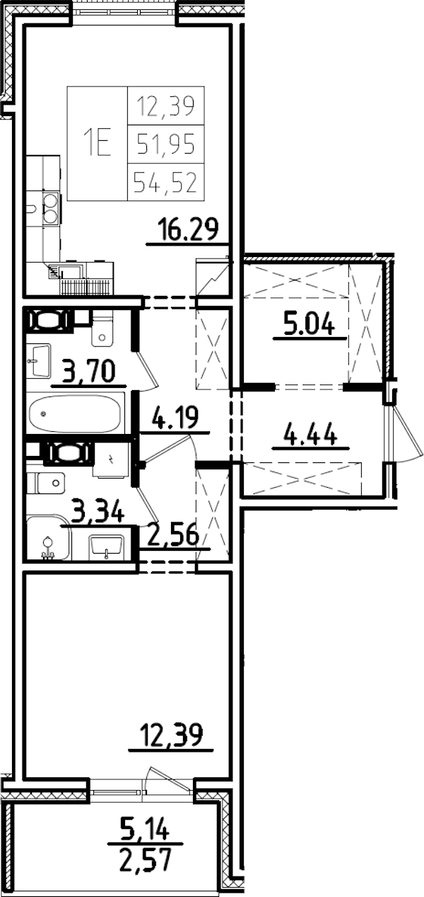 1-комнатная квартира 54.52 м², 1/9 эт., ЖК «IQ Гатчина 3»